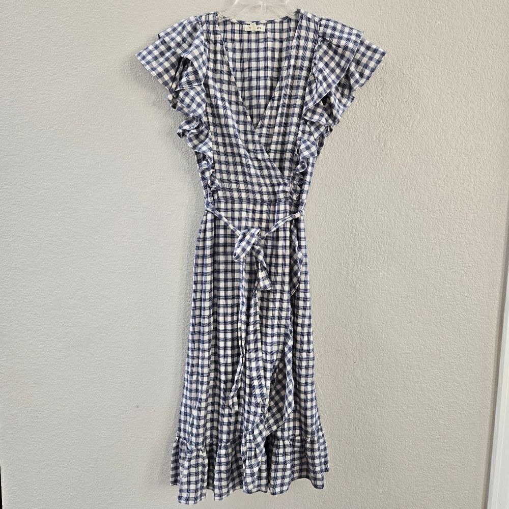 Max Studio Faux wrap tie waist ruffled Gingham dress L